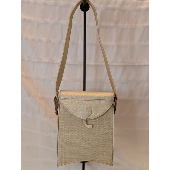 Cat Theme Gold Shoulder Bag W/ Whisker & Tail Detail Faux Leather Purse Unique - Picture 2 of 13